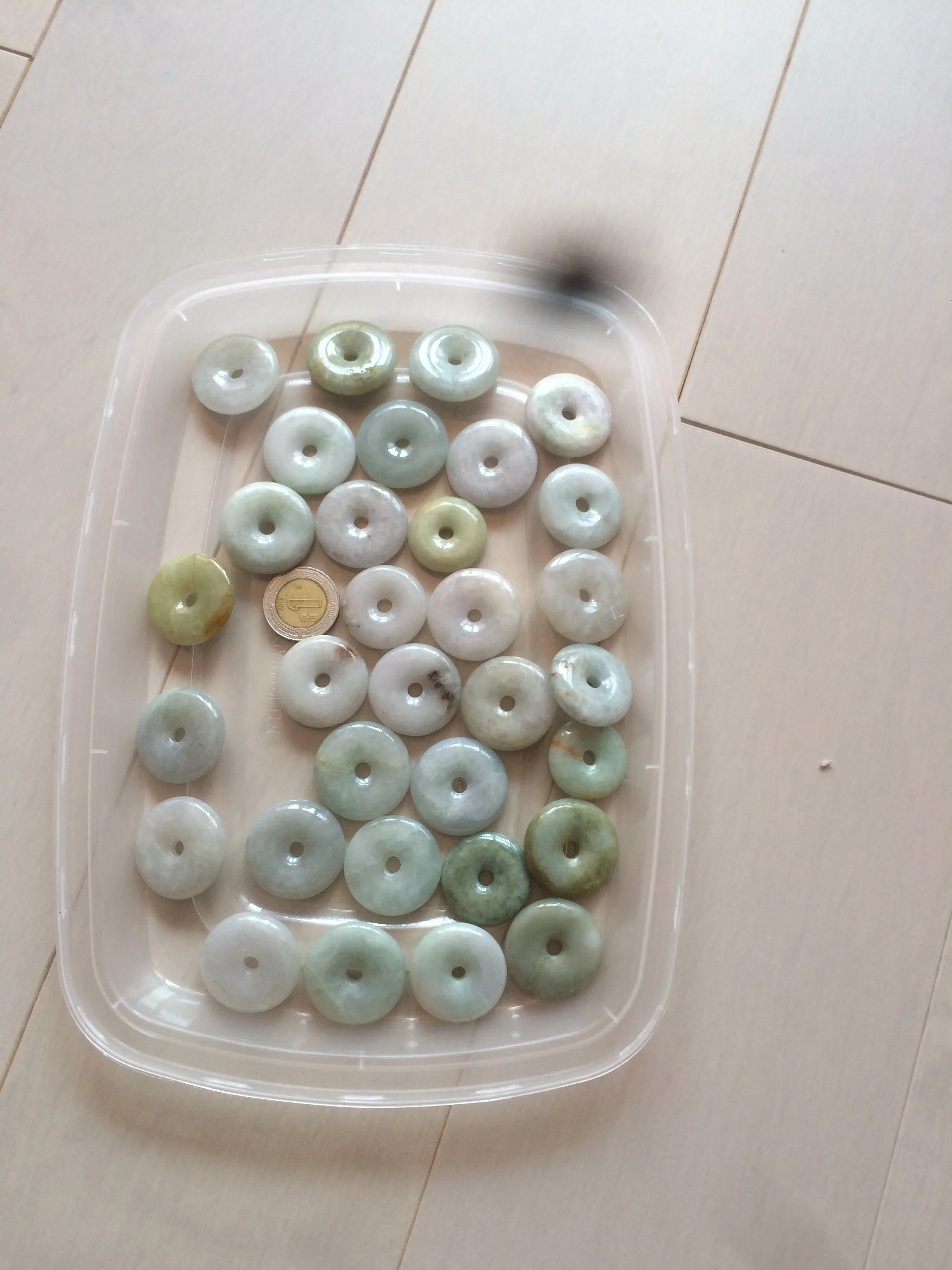 24-25mm Type A 100% Natural light green/white/purple/red Jadeite Jade Safety Guardian Button donut Pendant group AK39 (Add-on items)