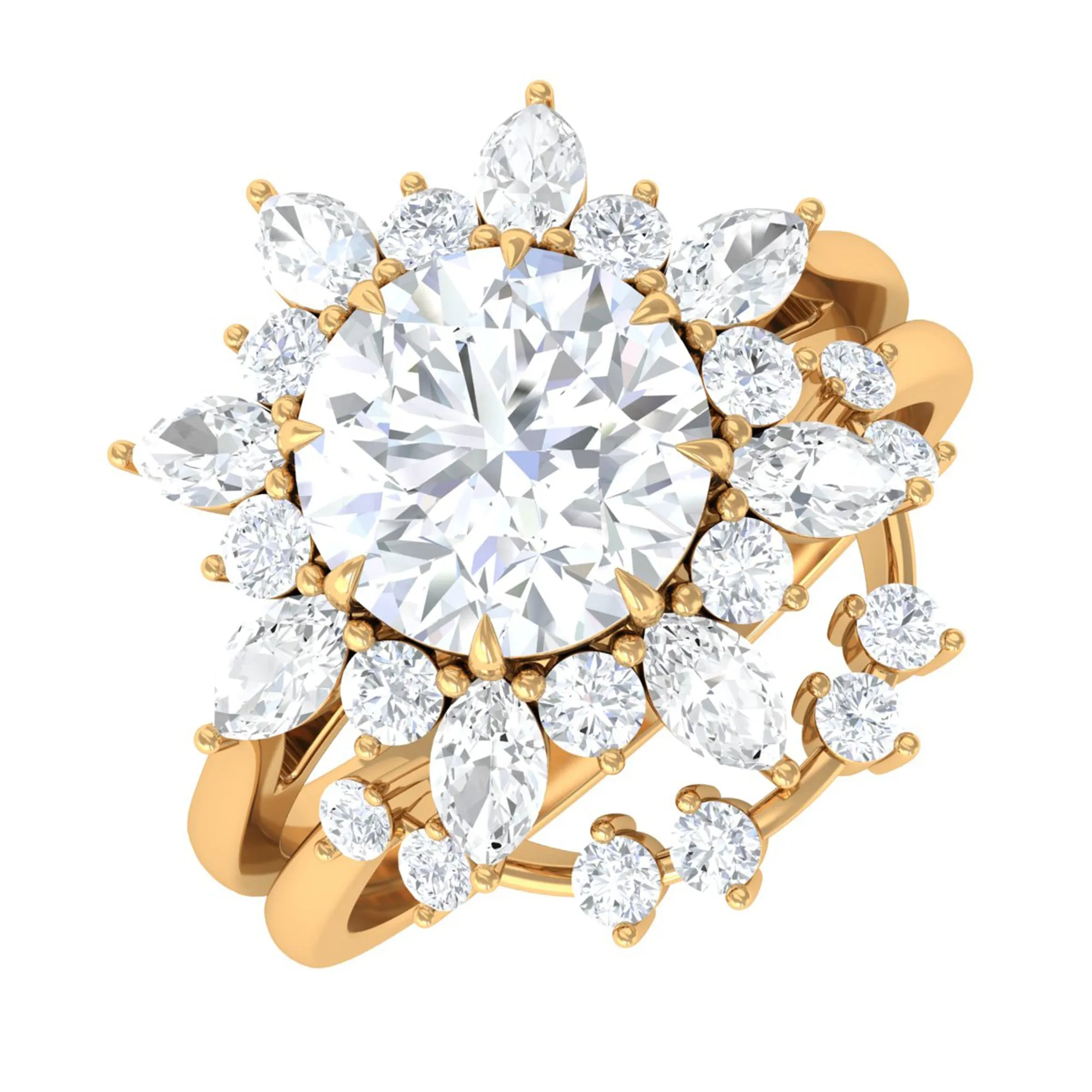 2.50 CT Moissanite Flower Wedding Ring Set in Gold