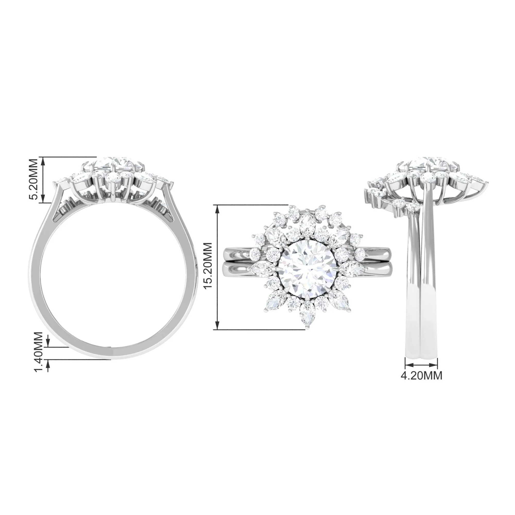 2.50 CT Moissanite Flower Wedding Ring Set in Gold