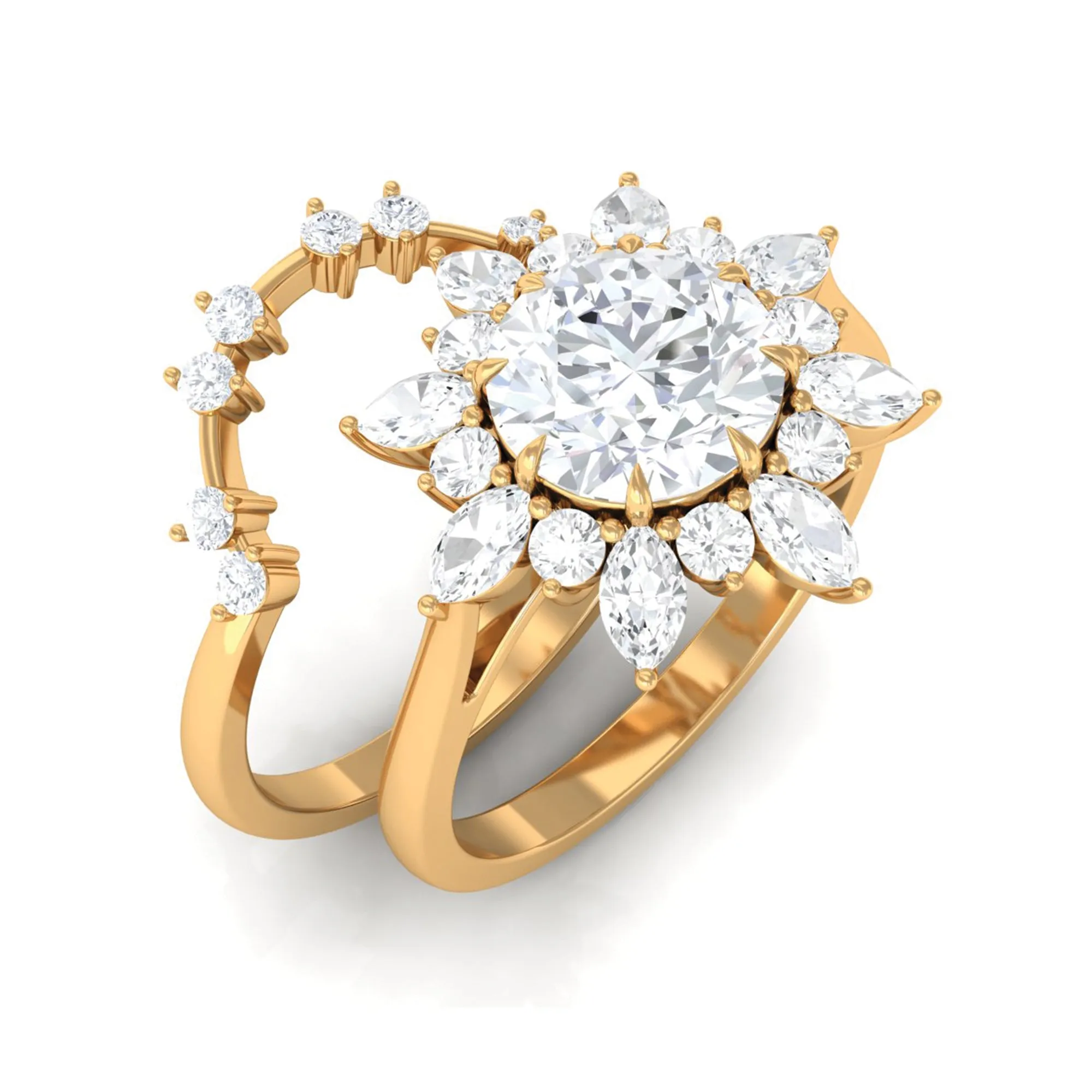 2.50 CT Moissanite Flower Wedding Ring Set in Gold