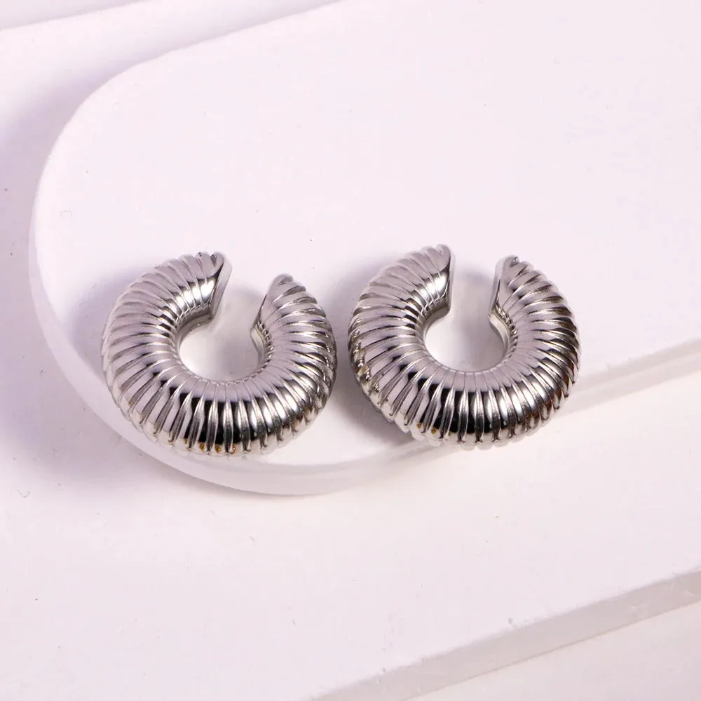 30mm Chubby Ribbed Open Circle Ear Cuff Earrings