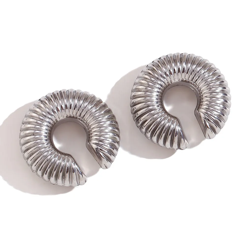 30mm Chubby Ribbed Open Circle Ear Cuff Earrings