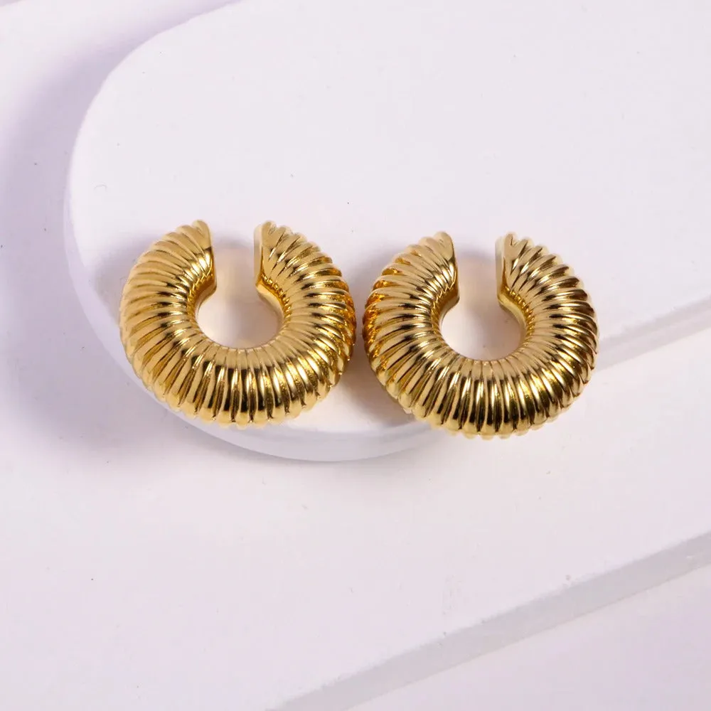 30mm Chubby Ribbed Open Circle Ear Cuff Earrings