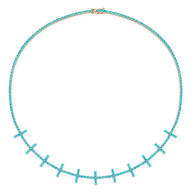 4-Prong Turquoise Cross Bar Tennis Necklace