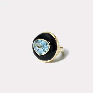 6.92ct Aquamarine in Hand Carved Black Jade Lollipop Ring