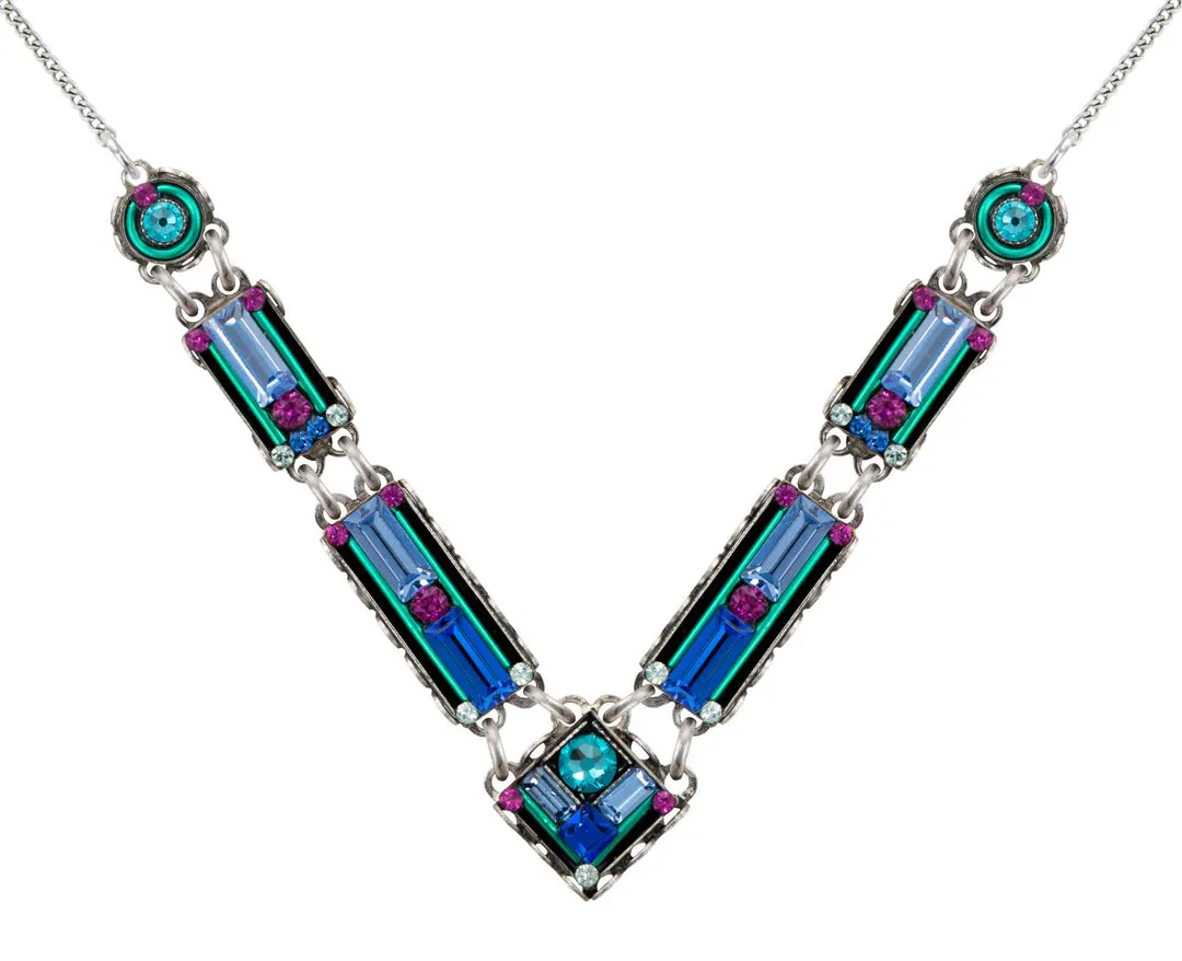 8934-Architectural Large V Necklace- LT Turquoise