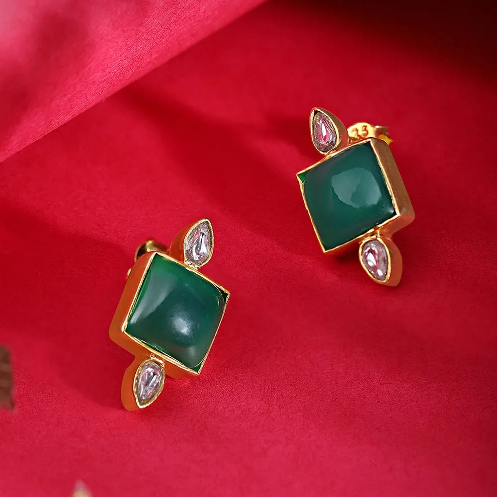 92.5 Silver Serene Green Onyx Stud Earrings