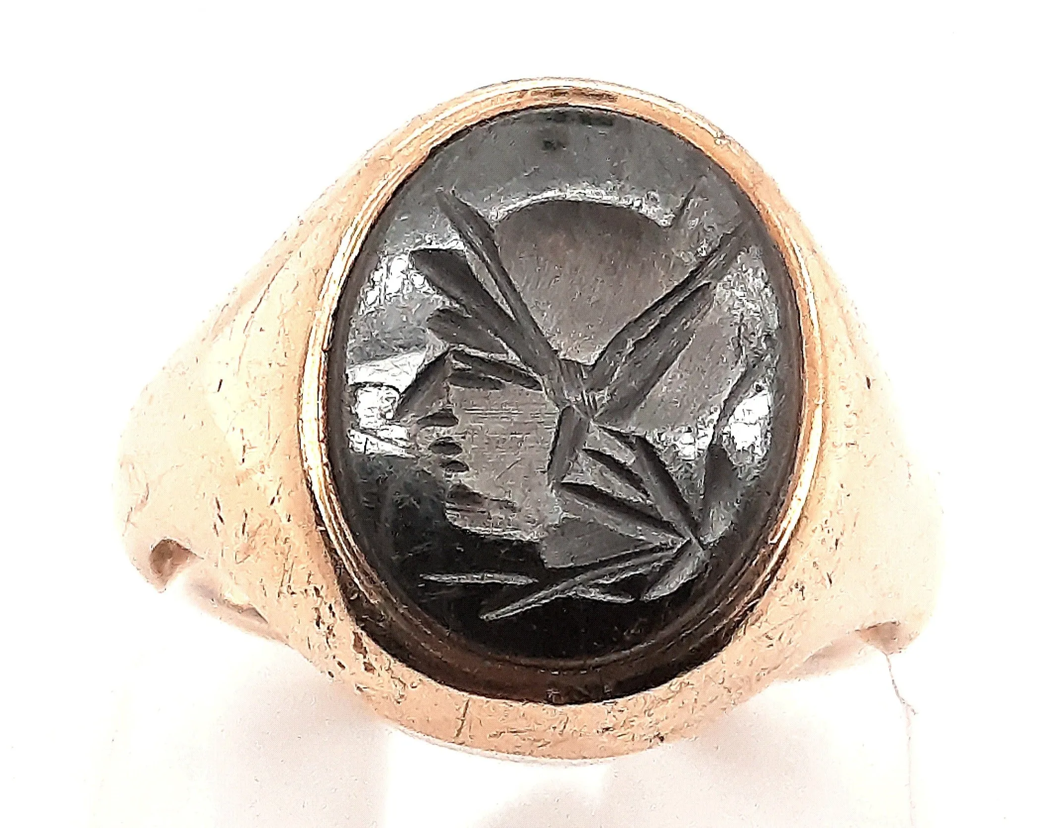 9ct Yellow Gold & Hematite Centurion Head Signet Ring c1967