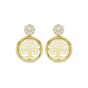 9ct Yellow Gold Tree Of Life Zirconia Drop Earrings ES640