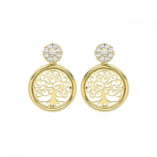 9ct Yellow Gold Tree Of Life Zirconia Drop Earrings ES640