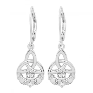 Acotis Silver Earrings Drops Rhodium Celtic Cladgh G51250