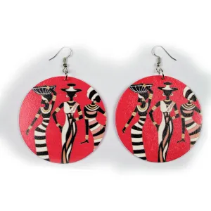 African wooden drop earrings | 3 ladies