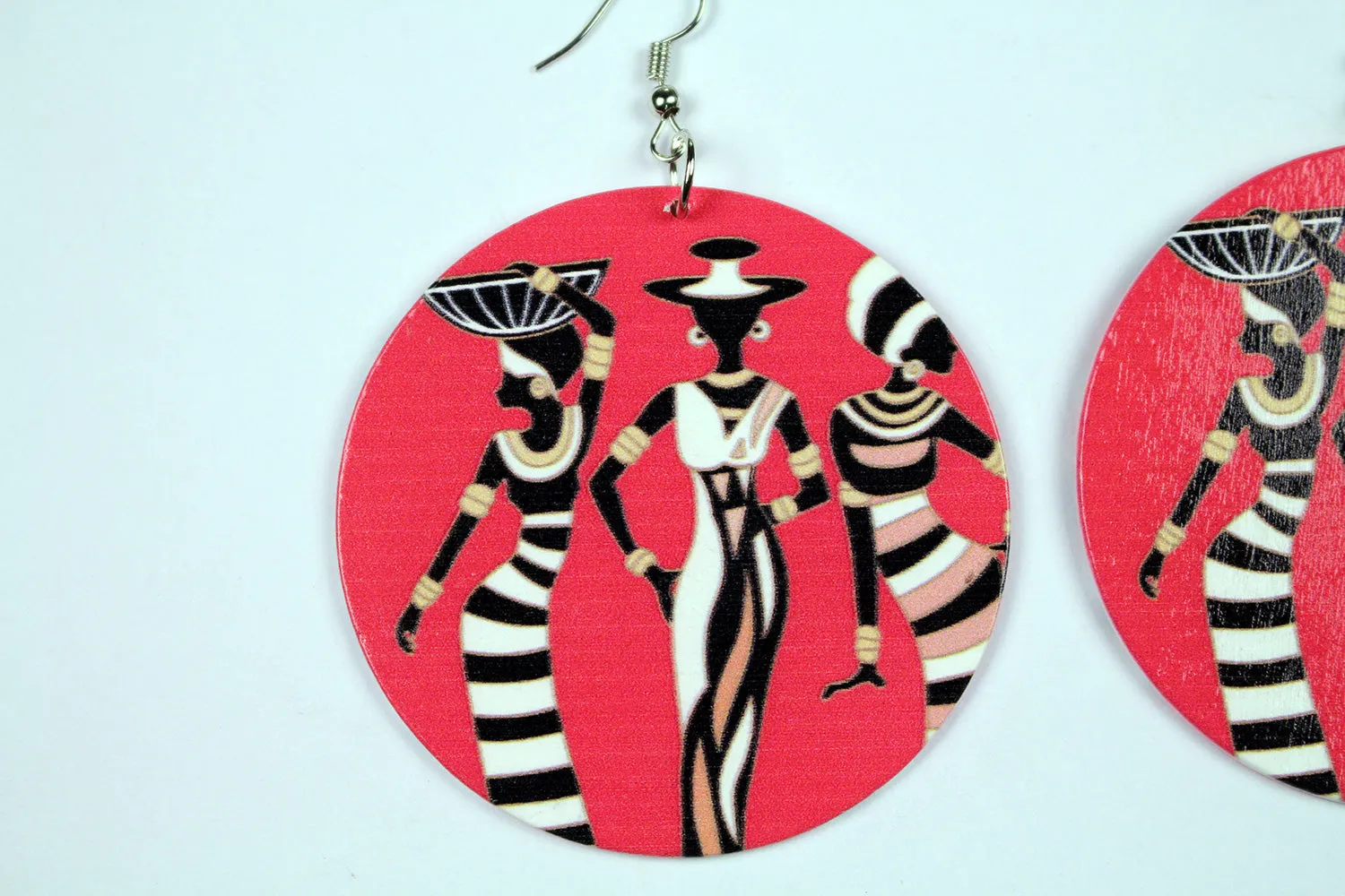 African wooden drop earrings | 3 ladies