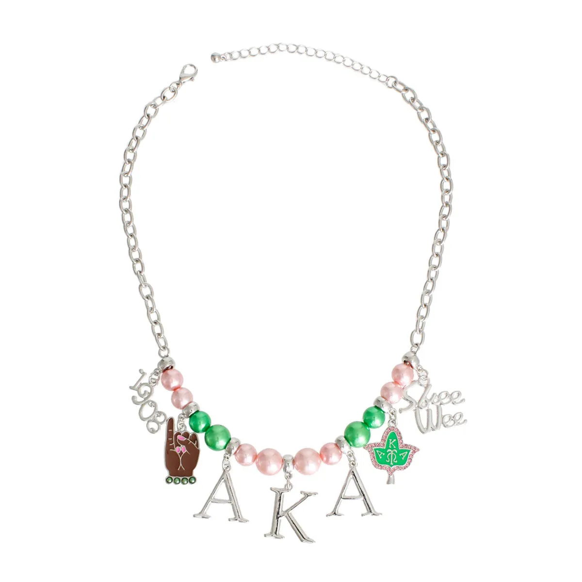 AKA Pink Green Pearl Skee Wee Alpha Kappa Alpha Inspired Necklace