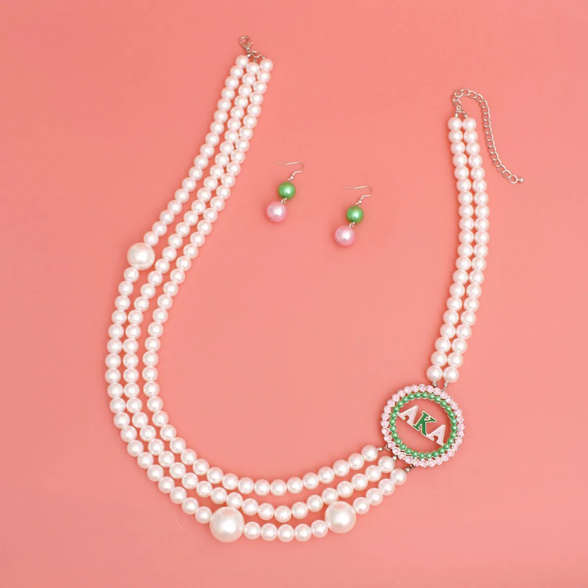 AKA Sorority Inspired White Pearl Long Brooch Alpha Kappa Alpha Necklace