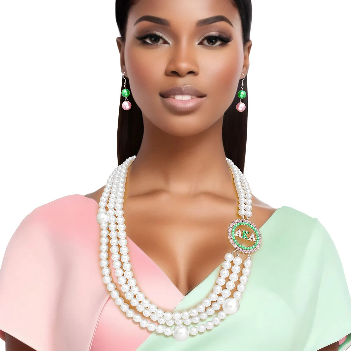 AKA Sorority Inspired White Pearl Long Brooch Alpha Kappa Alpha Necklace