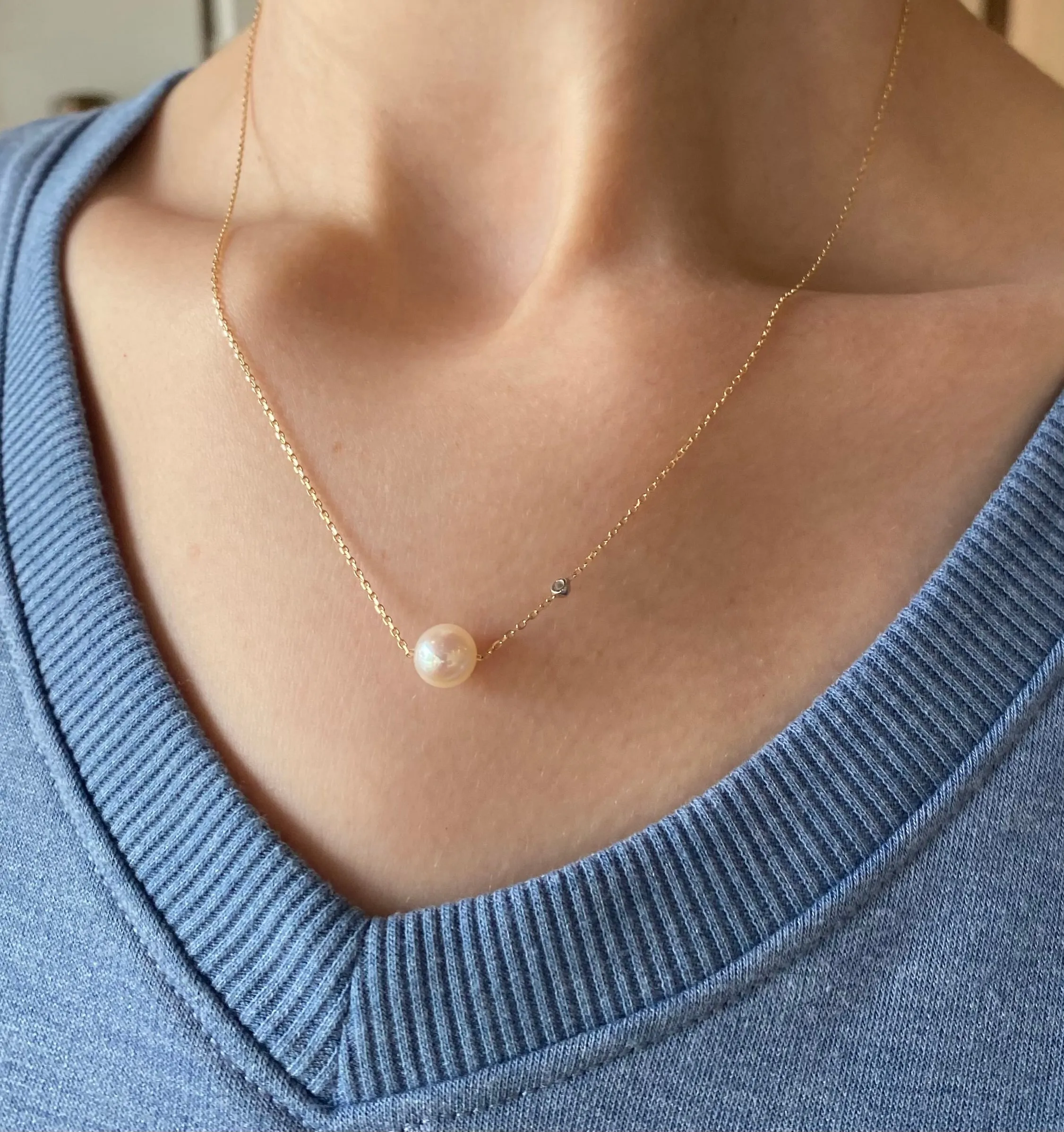 Akoya Pearl Necklace with Solitaire Diamond