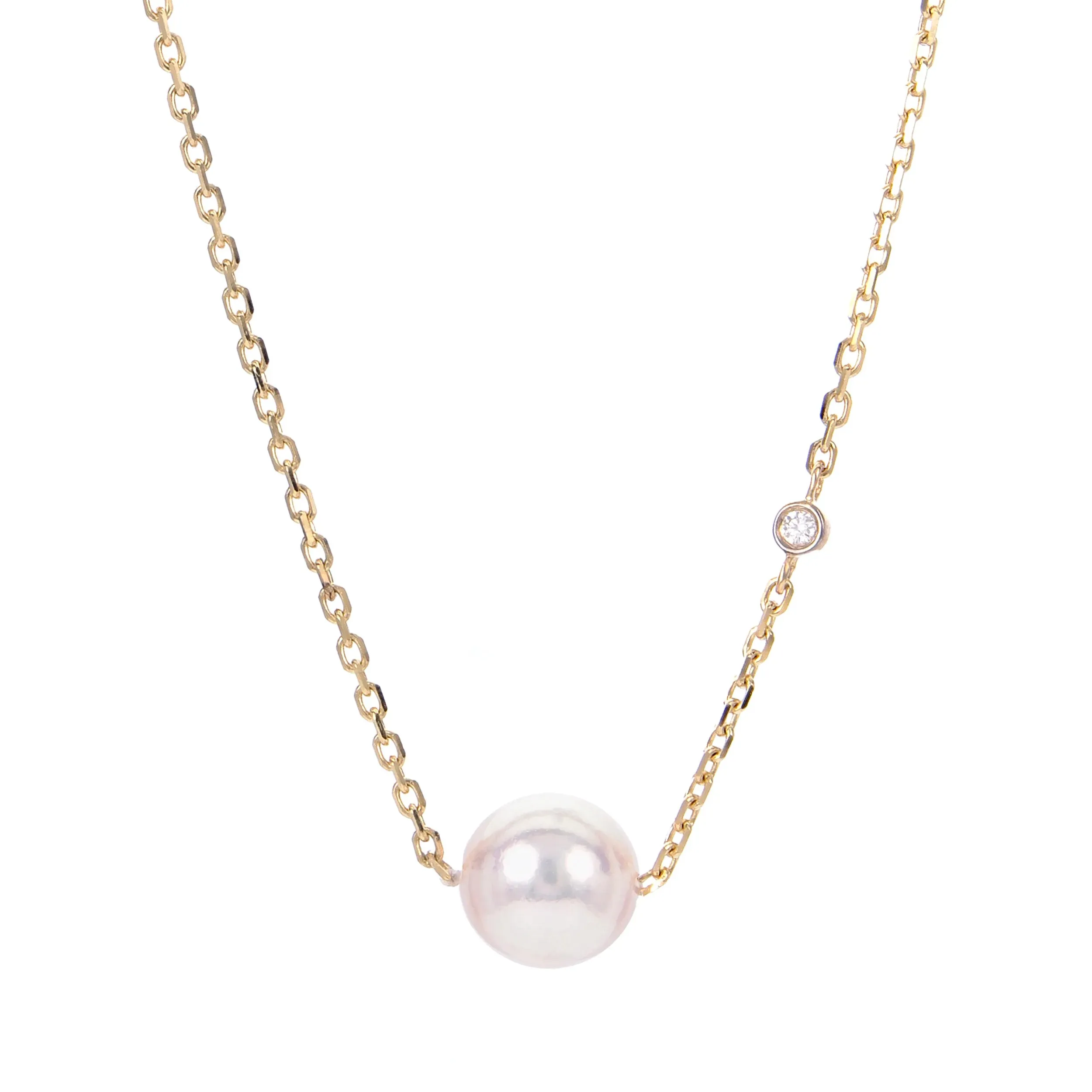 Akoya Pearl Necklace with Solitaire Diamond