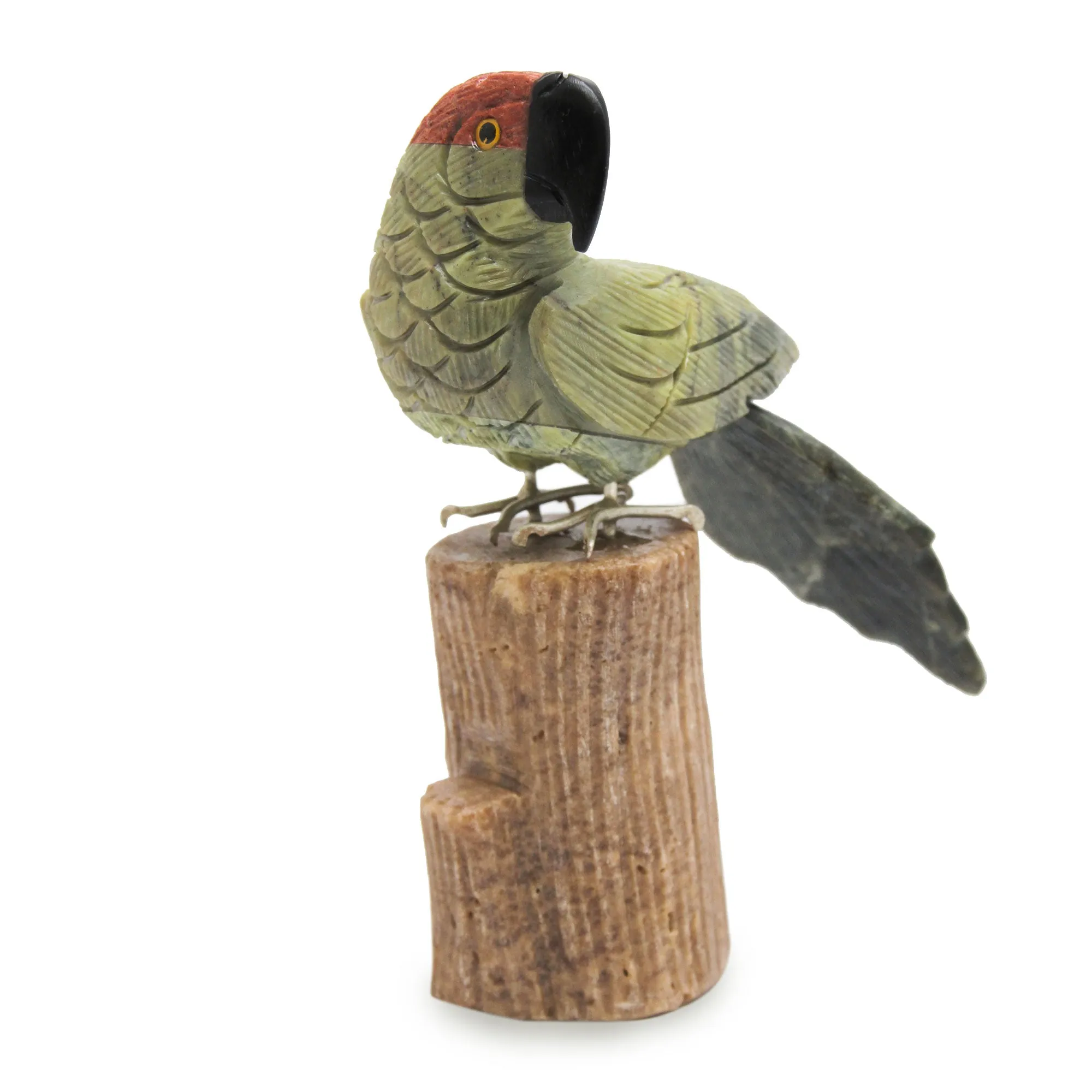 Amazon Parrot Andean Green Parrot Hand Carved Gemstone Bird Sculpture