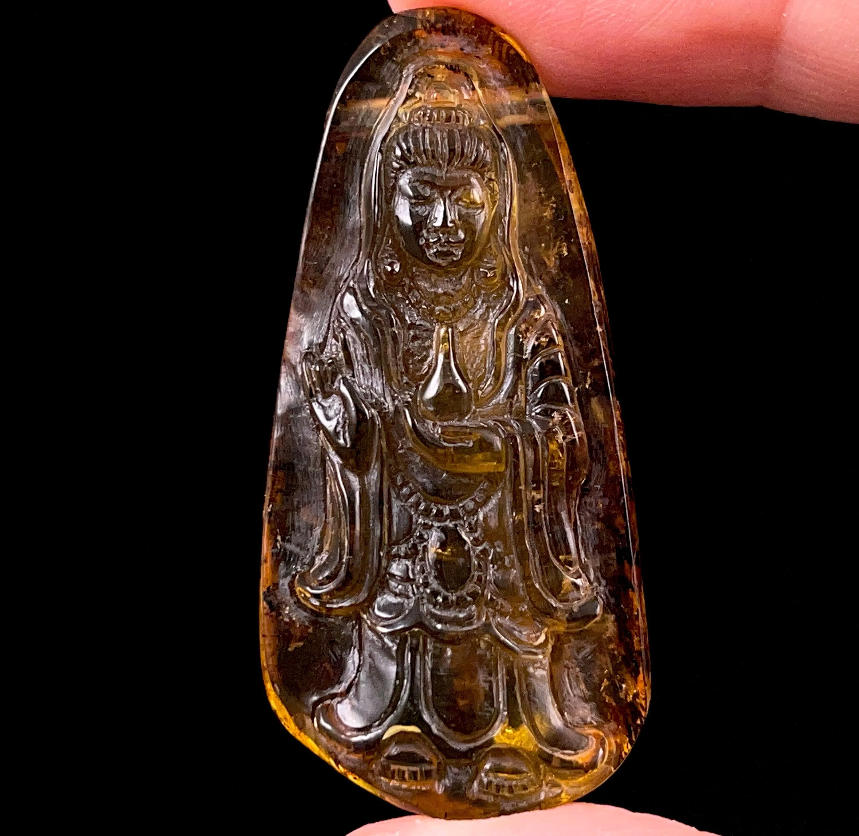 AMBER Crystal Kuan Yin - Crystal Carving, Housewarming Gift, Home Decor, Healing Crystals and Stones, 52676