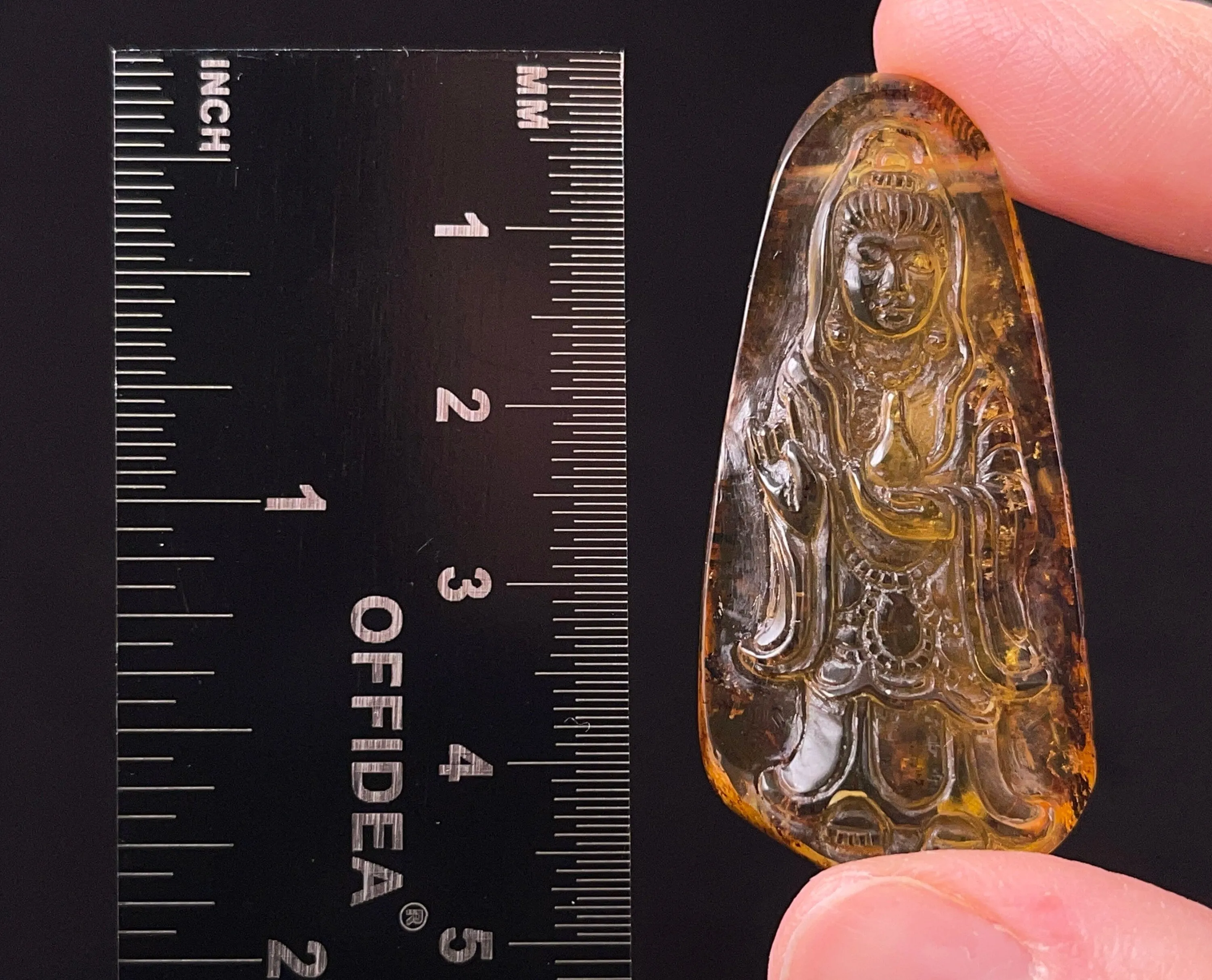 AMBER Crystal Kuan Yin - Crystal Carving, Housewarming Gift, Home Decor, Healing Crystals and Stones, 52676