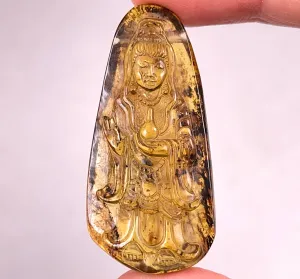 AMBER Crystal Kuan Yin - Crystal Carving, Housewarming Gift, Home Decor, Healing Crystals and Stones, 52676