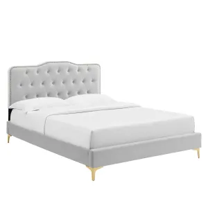 Amber Tufted Performance Velvet Twin Platform Bed By Modway - MOD-6778 - Light Gray