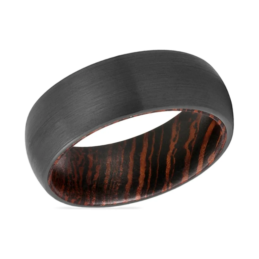 ANGELIC | Wenge Wood, Black Tungsten Ring, Brushed, Domed