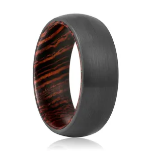 ANGELIC | Wenge Wood, Black Tungsten Ring, Brushed, Domed