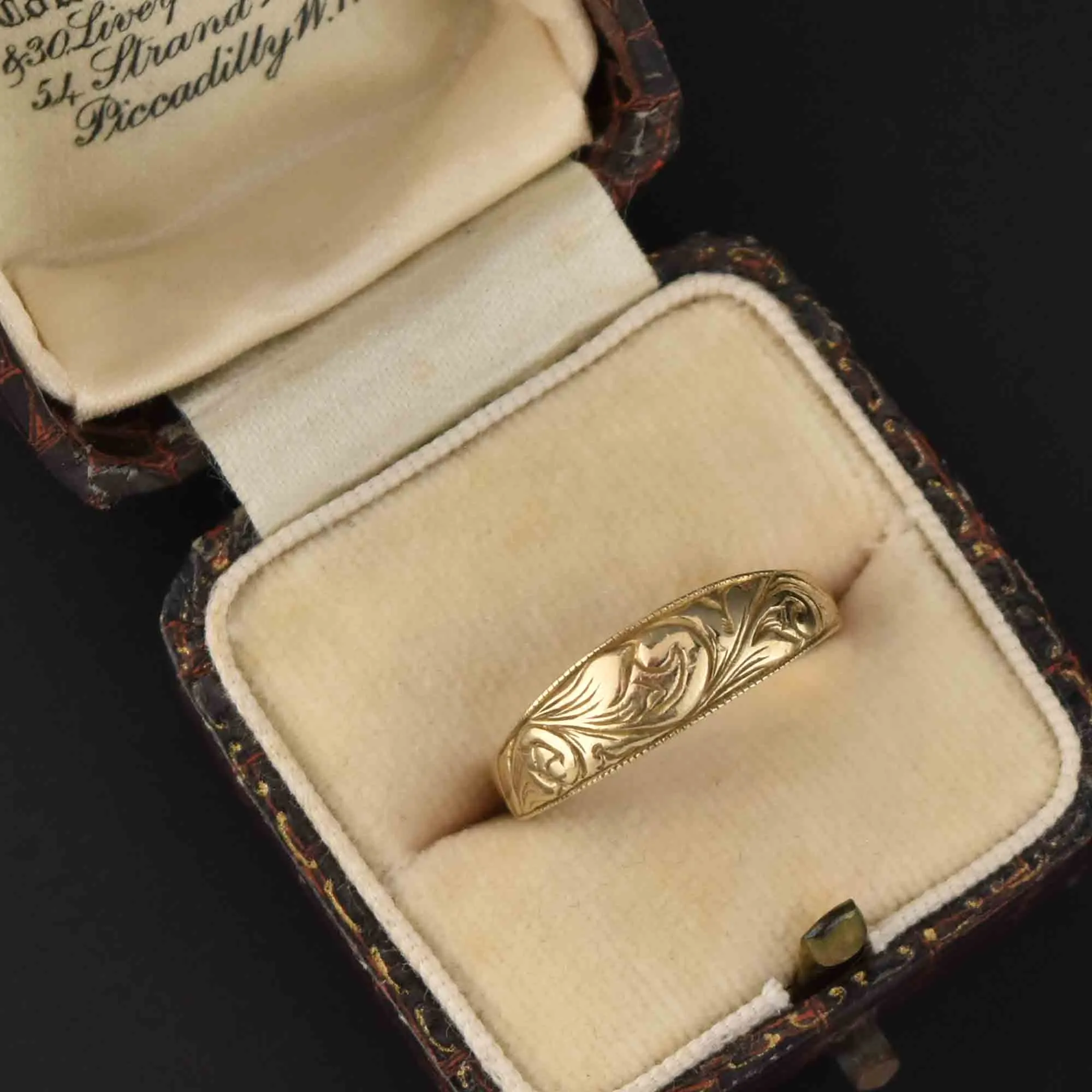 Antique Art Nouveau 14K Gold Wedding Band Ring, Sz 6.75