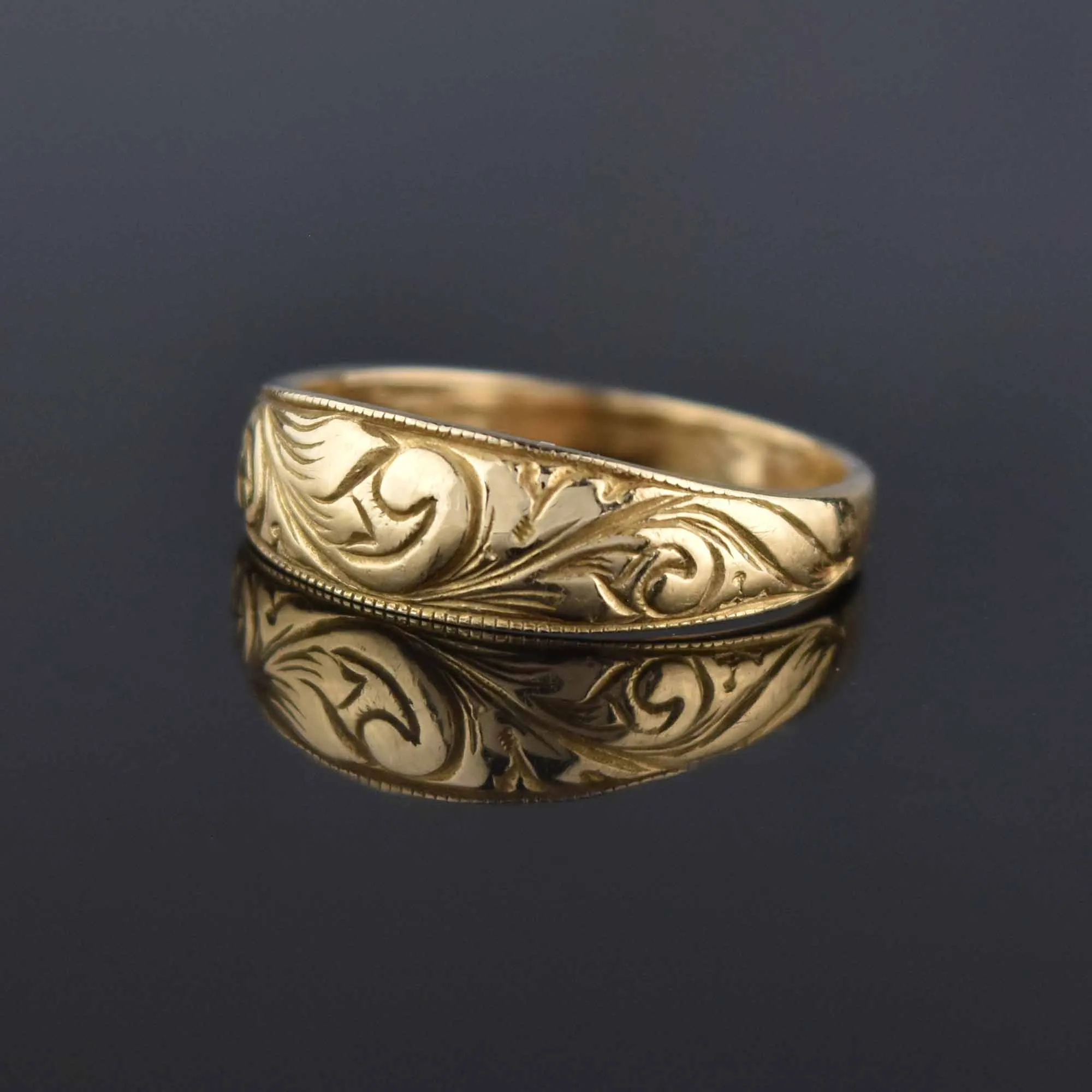 Antique Art Nouveau 14K Gold Wedding Band Ring, Sz 6.75