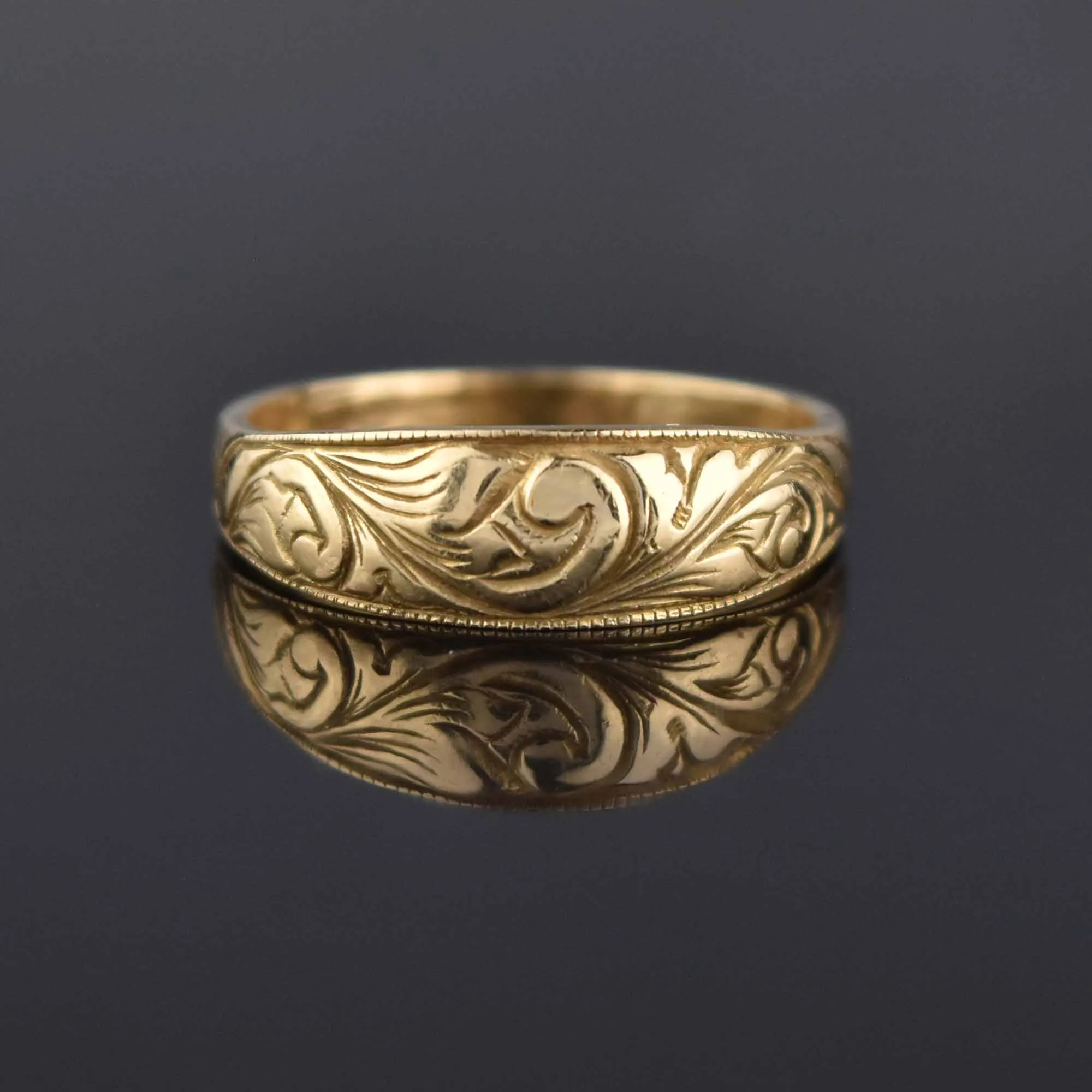 Antique Art Nouveau 14K Gold Wedding Band Ring, Sz 6.75