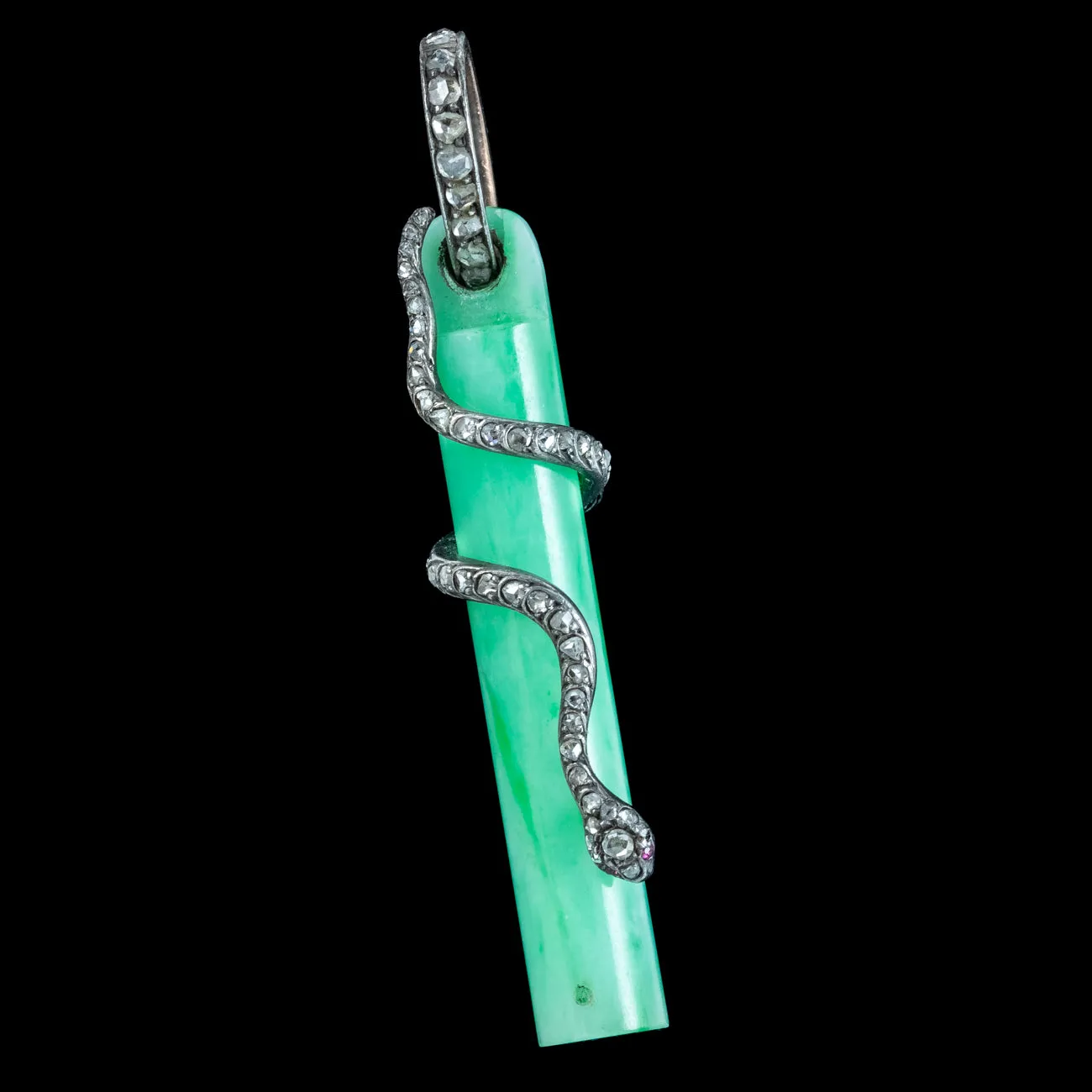 Art Deco Jade Pendant With Diamond Snake