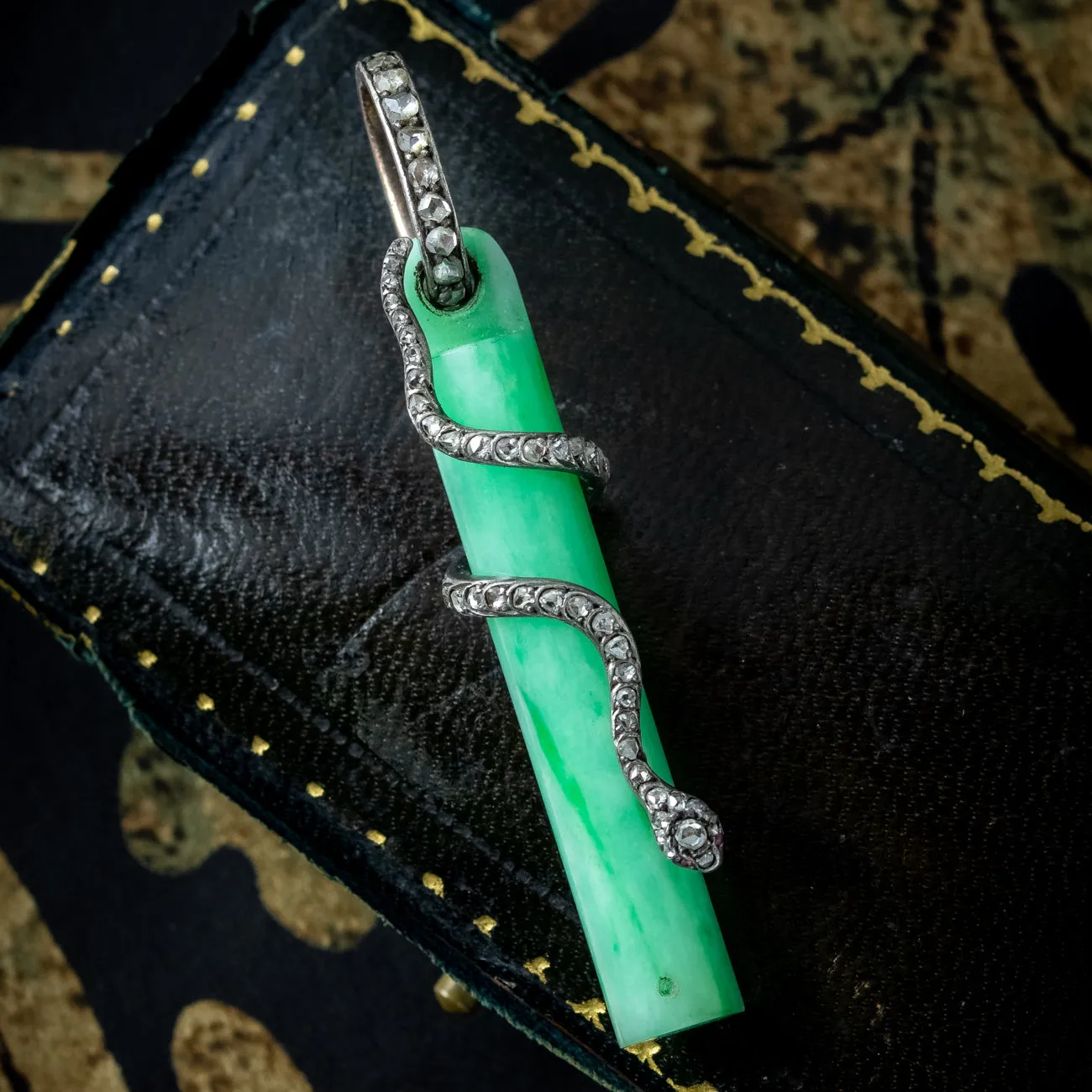 Art Deco Jade Pendant With Diamond Snake