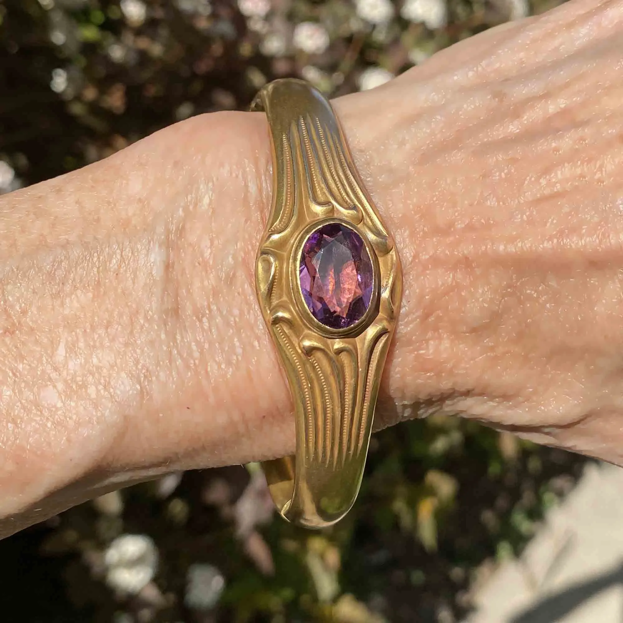 Art Nouveau 14K Gold Fill Simulated Amethyst Bracelet