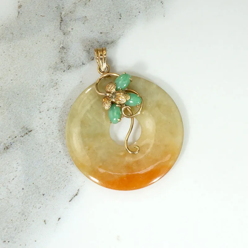 Autumnal Jade Circle Pendant with Gold & Jade Flower