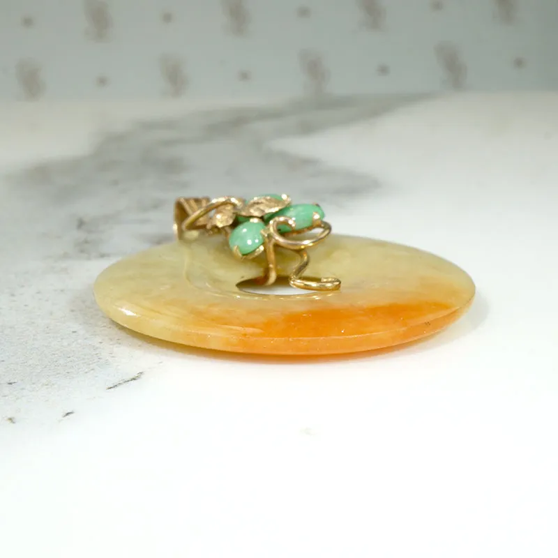 Autumnal Jade Circle Pendant with Gold & Jade Flower