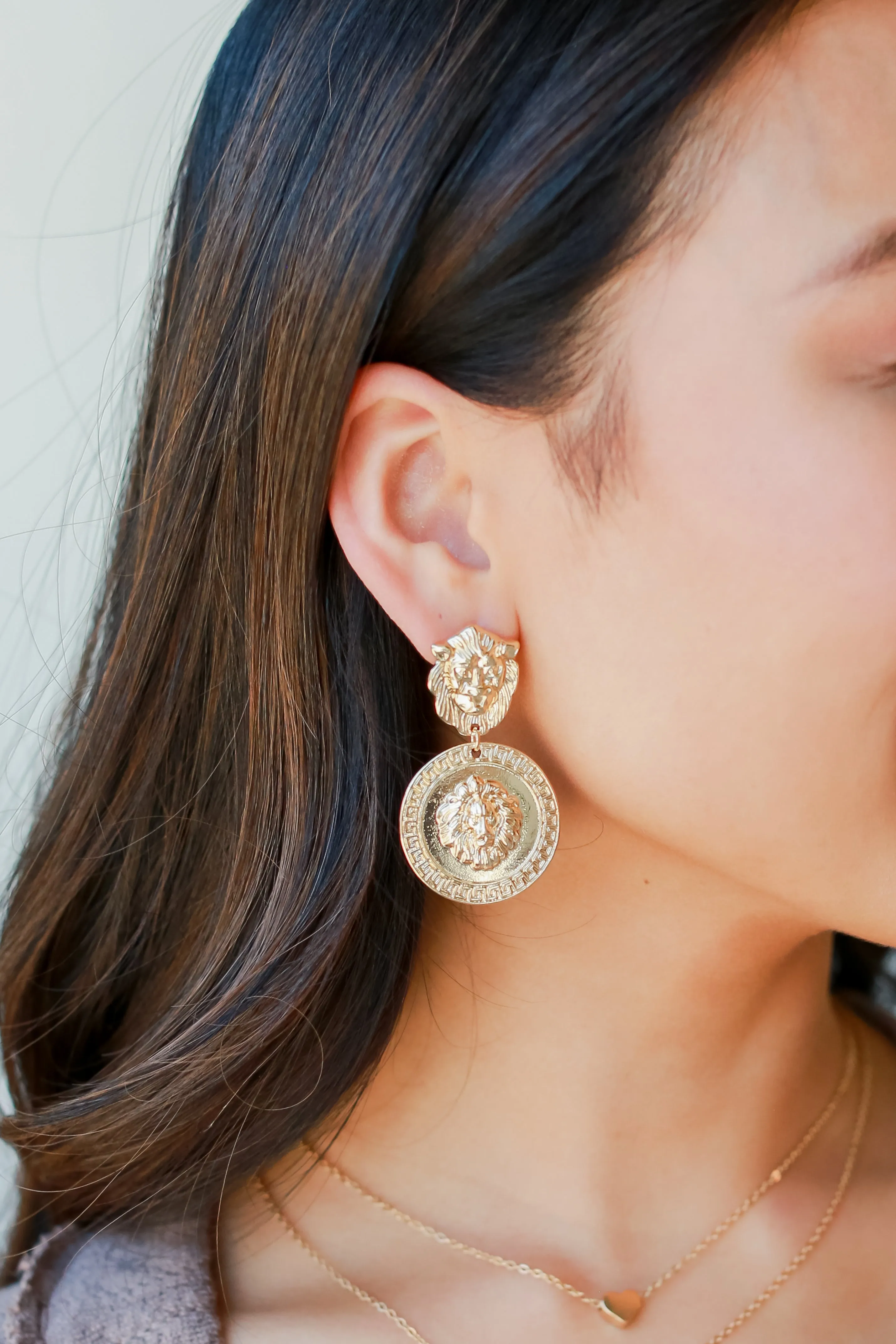 Bianca Gold Lion Drop Earrings