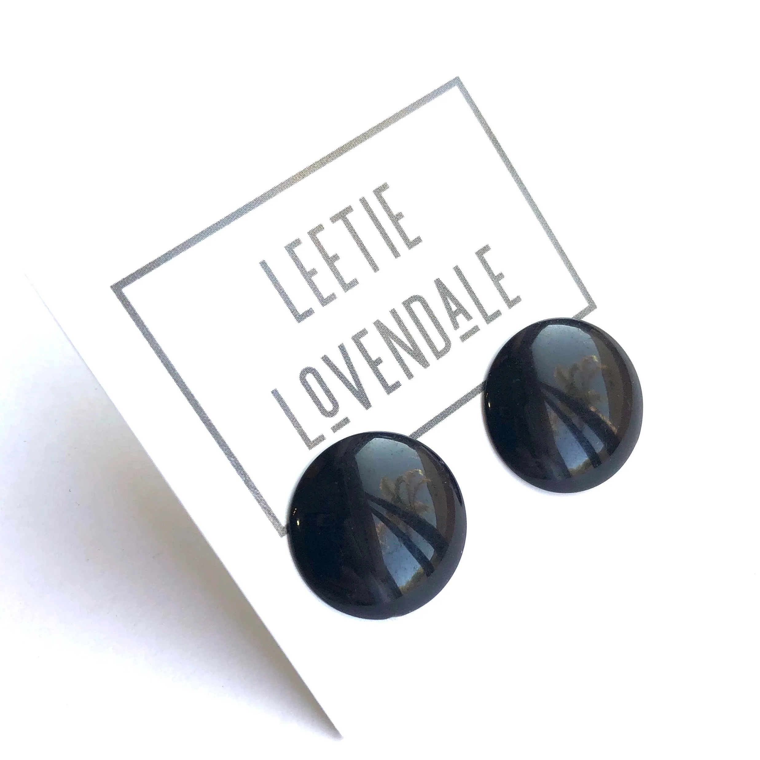 Black Shiny Retro Button Stud Earrings