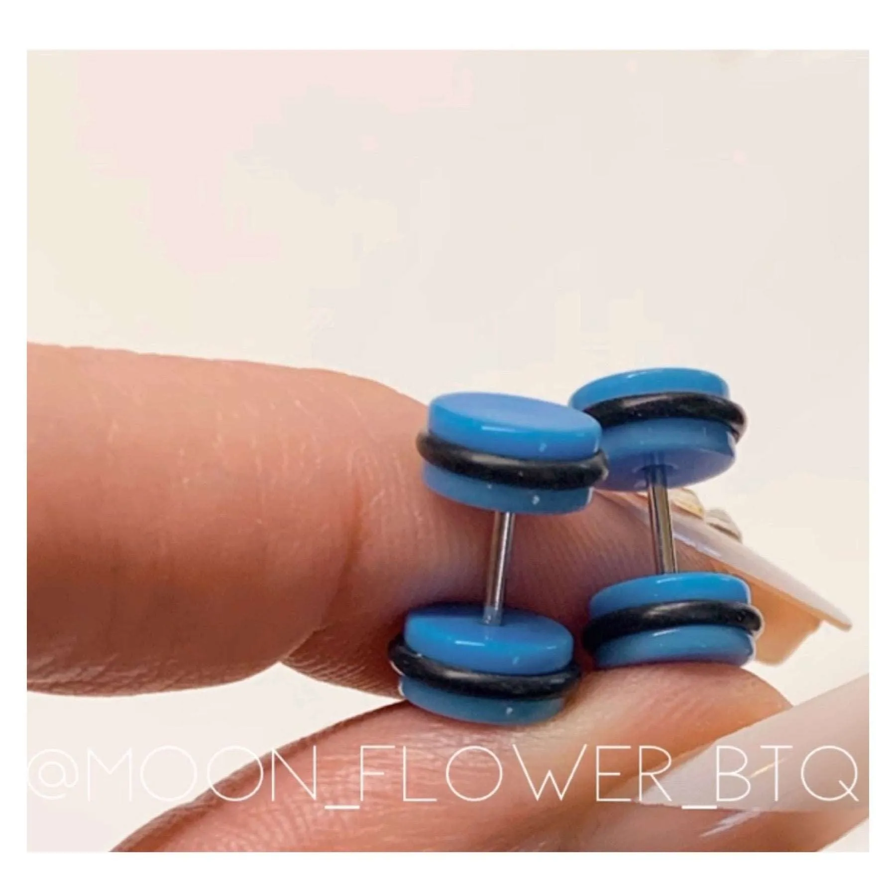 Blue Acrylic Flat Barbell Earrings