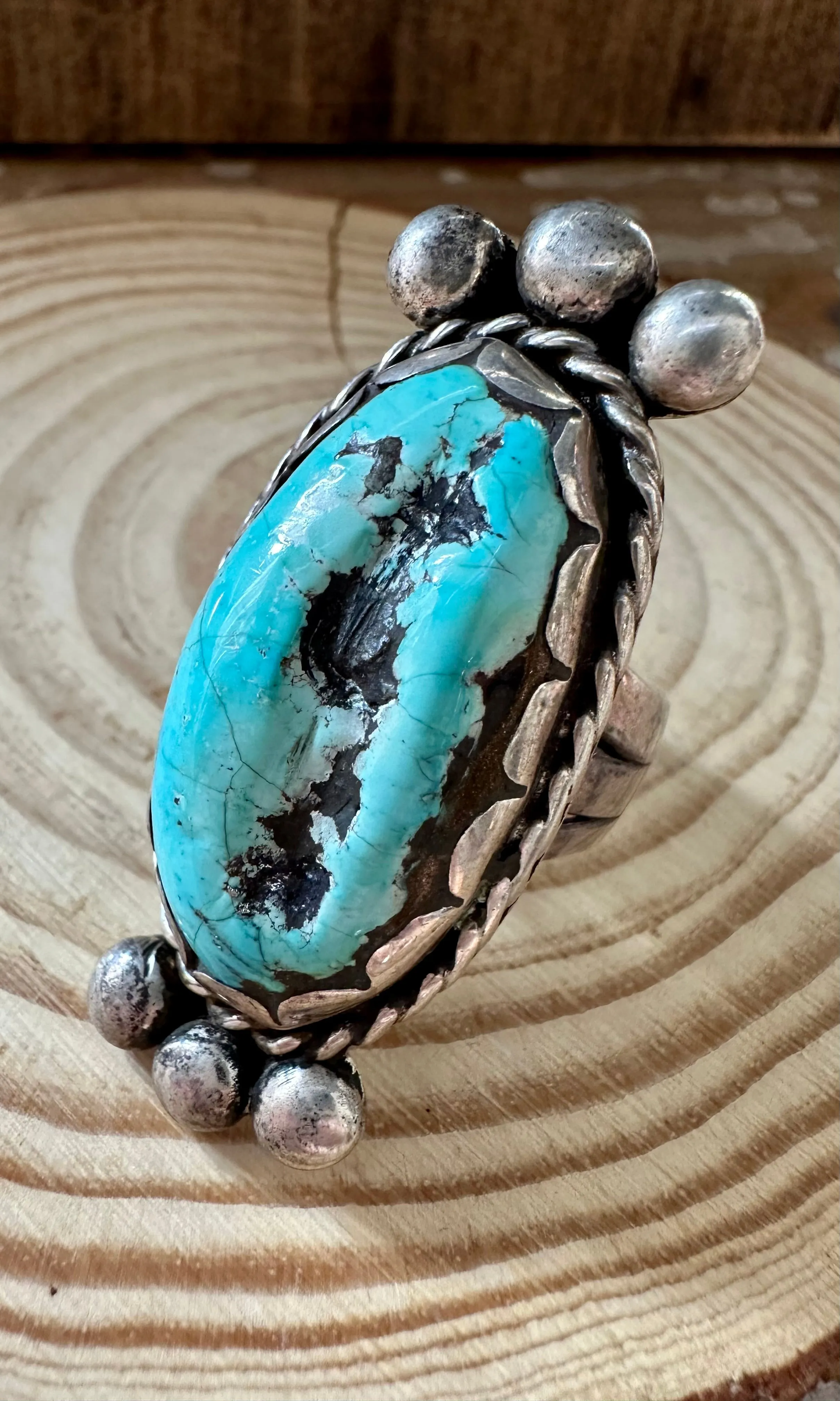 BLUE BOY Vintage Silver & Turquoise Ring • Size 11 1/2