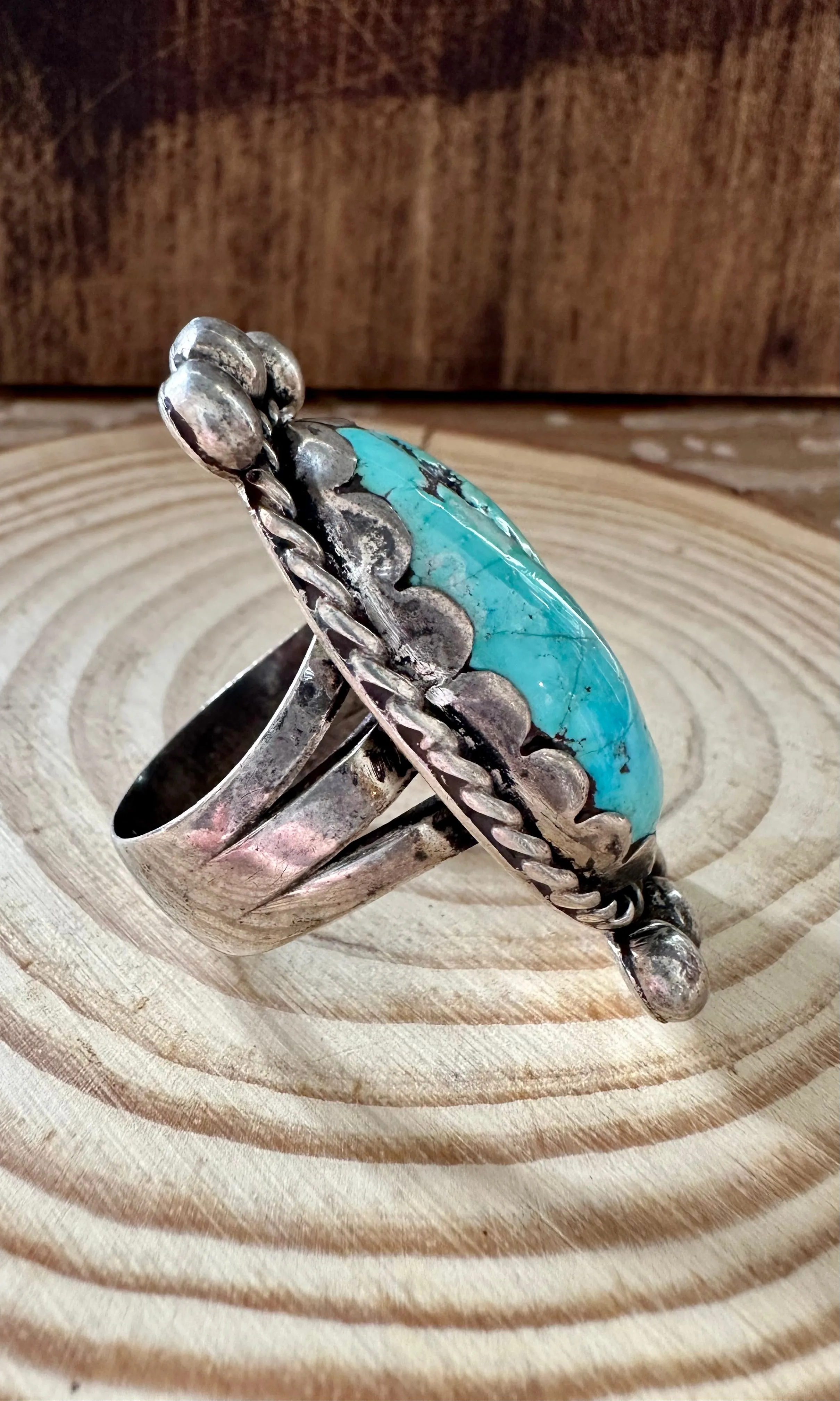 BLUE BOY Vintage Silver & Turquoise Ring • Size 11 1/2