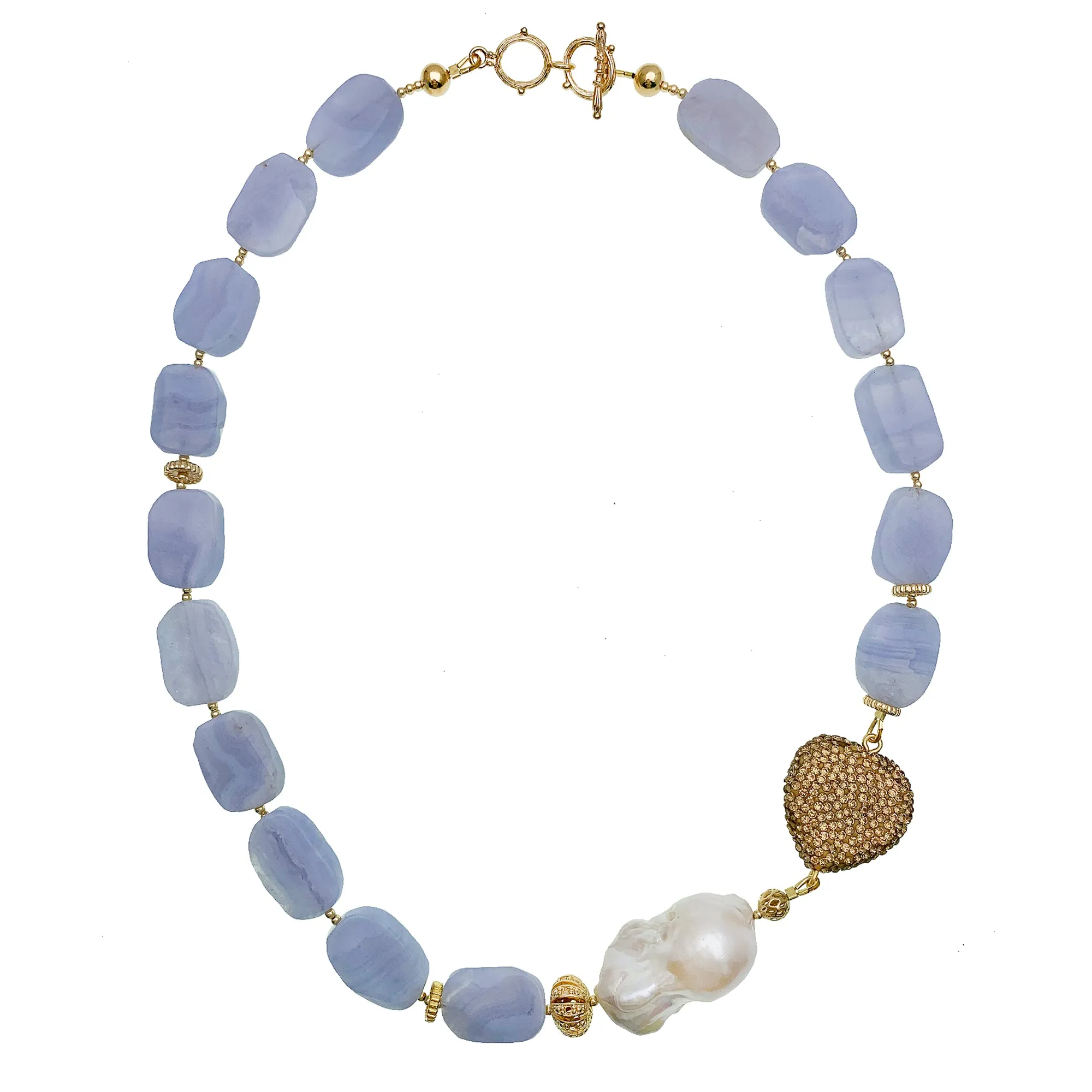 Blue Lace Agate Heart Charm Short Necklace EN007