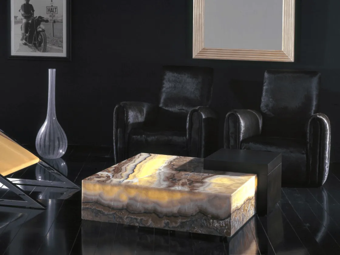 Box Stone Coffee Table w/ Light in Imperial Onix