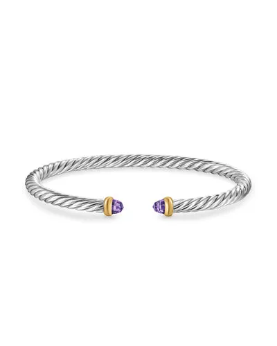 Cable Flex Bracelet in Sterling Silver with 14K Yellow Gold and Amethyst, 4mm