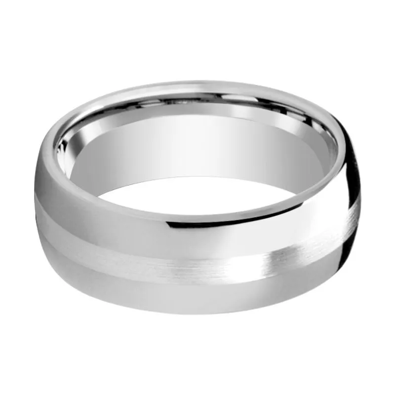 CASSIUS | Silver Tungsten Ring, Sterling Silver Stripe Inlay, Domed