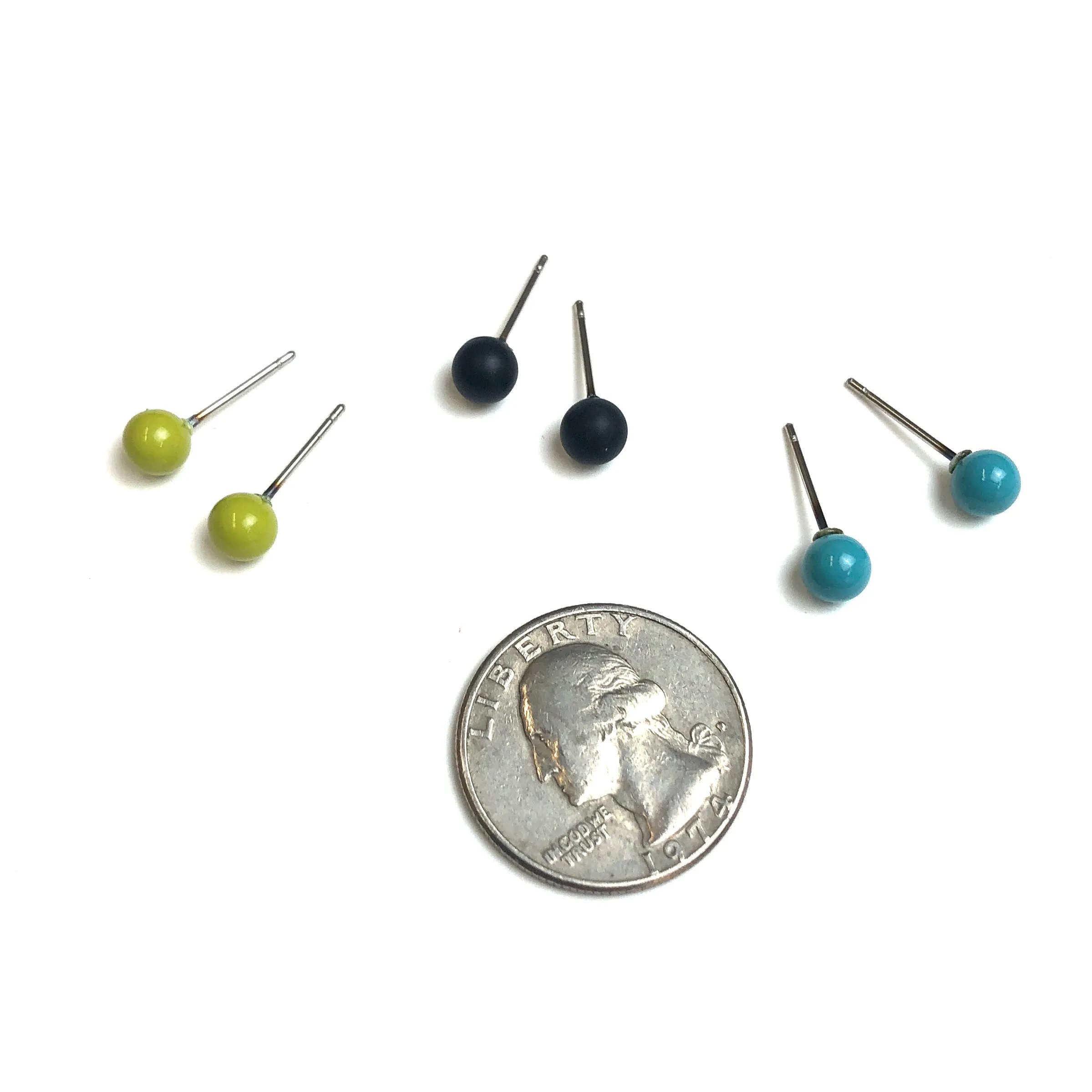 Chartreuse Black & Turquoise Tiny Studs Earrings Set