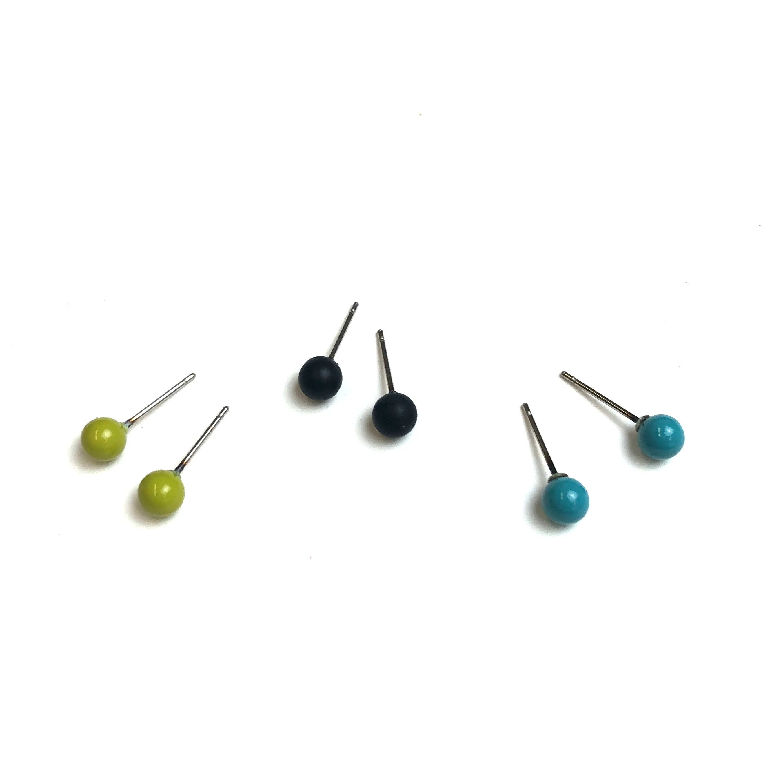 Chartreuse Black & Turquoise Tiny Studs Earrings Set