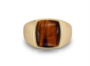 Chatoyant Red Tiger Eye Quartz Stone Signet Ring in 14K Yellow Gold Plated Sterling Silver