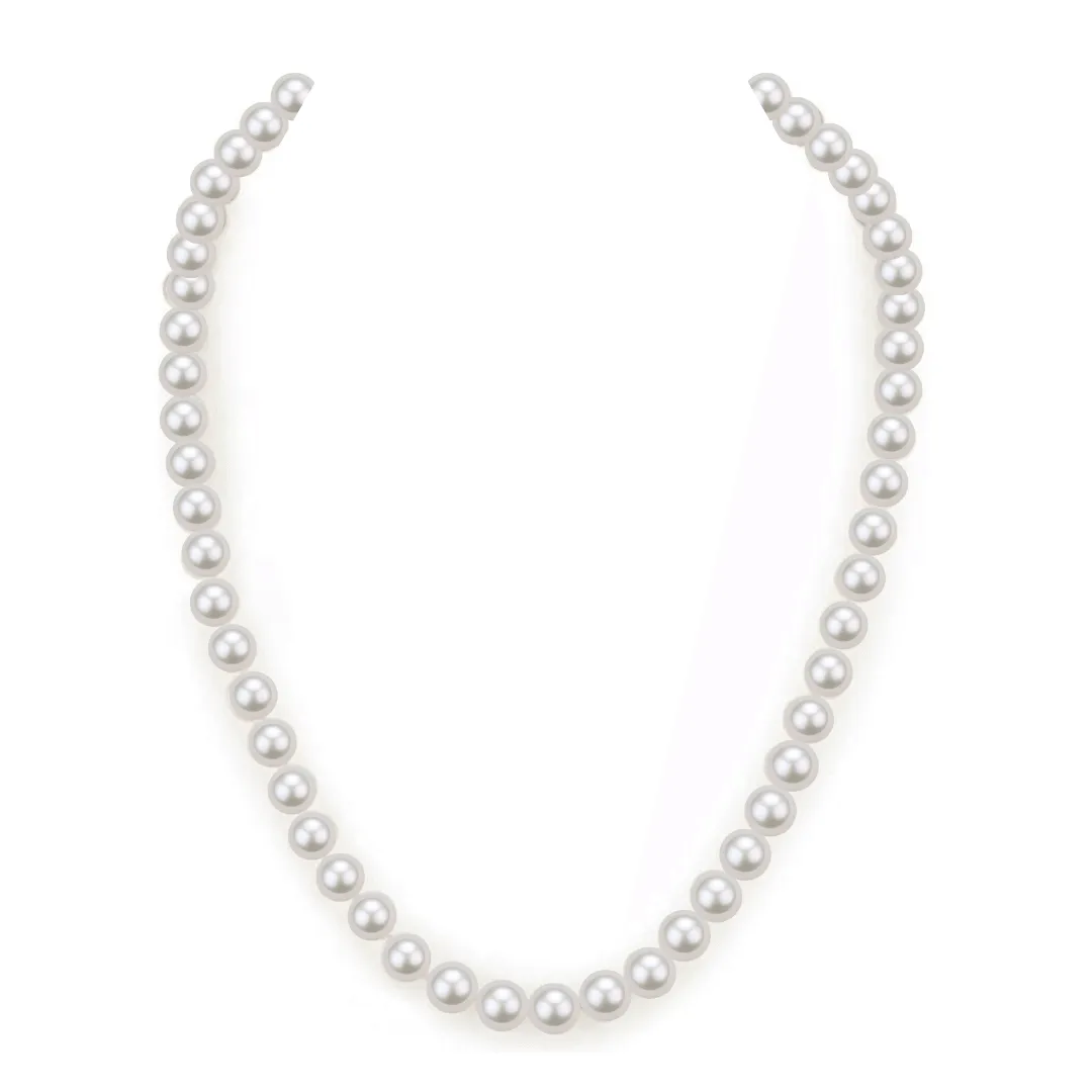 Classic White Round Freshwater Pearl Necklace, Sterling Silver Clasp